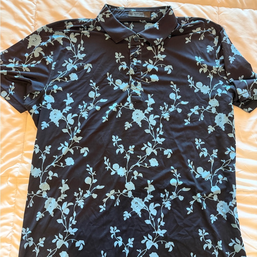 G/FORE Black and Blue Floral Polo Shirt
